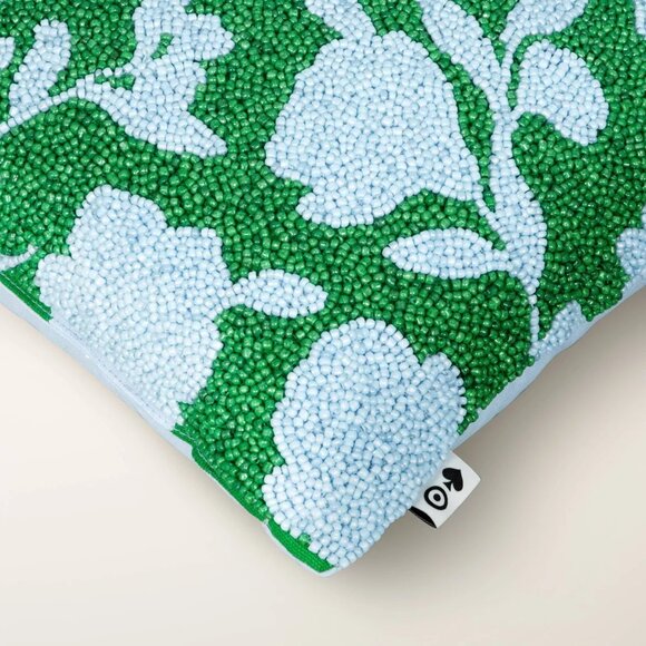 kate spade new york x Target Beaded Throw 1 Pillow Blue & Green 12X12 Indoor NWT - Picture 2 of 4